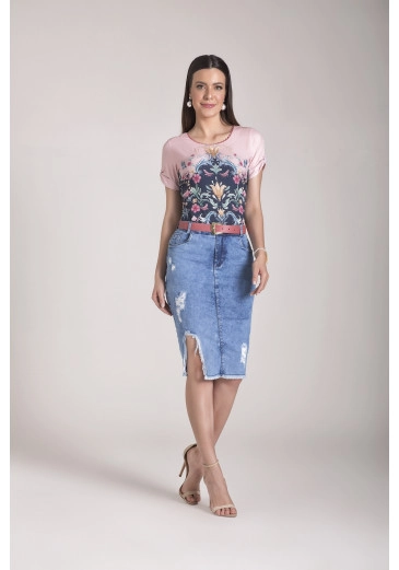 Saia Jeans Destroyed Laura Rosa Outono/Inverno 2021