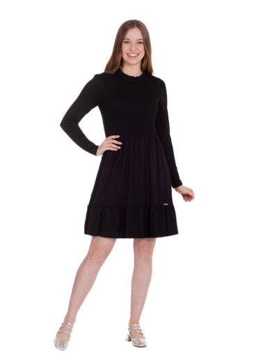 Vestido Olga Em Moletinho Frente Em Lastex Preto Hapuk Outono/Inverno 2025