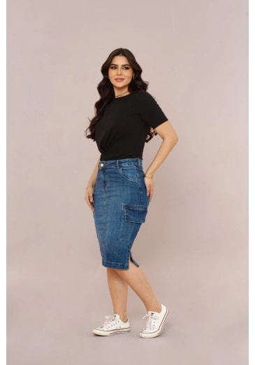 Saia Jeans Plus Com Elastano Mulher Morena Outono/Inverno 2025