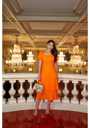 Vestido Bianca Laranja Saia Duas Marias Fagian Alto Verão 2023