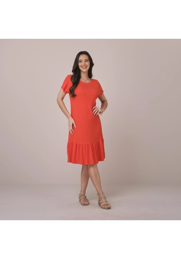 Vestido Aline Em Canelado Tracy Laranja Tatá Martello  Primavera/Verão 2026