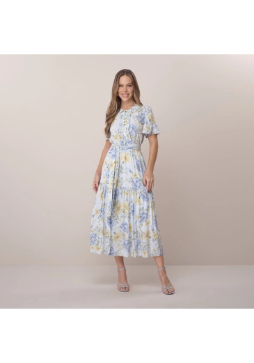 Vestido Catharina Em Viscose Azul Tatá Martello Primavera/Verão 2026