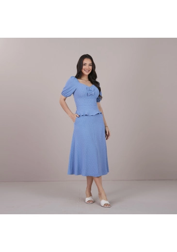Conjunto Melissa Em Crepe Dots Azul Tatá Martello Primavera/Verão 2025