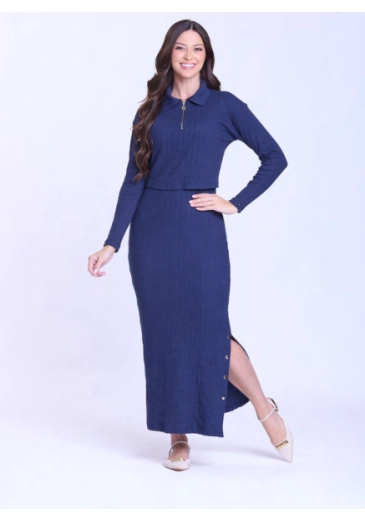 Vestido Romilda Em Malha Canelada Azul Hapuk Outono/Inverno 2026