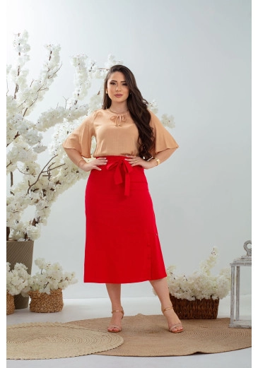 Blusa Em Viscolinho Com Amarração Nude Mulher Morena Outono/Inverno 2025