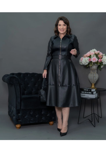 Vestido Midi Manga Longa Couro P.U Kauly Outono/Inverno 2025