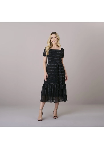 Vestido Elisangela Em Chiffon Dots Preto Tatá Martello Outono/Inverno 2025