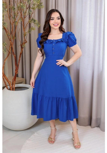 Vestido Gisele Em Tricoline Azul Maria Amore Outono/Inverno 2026
