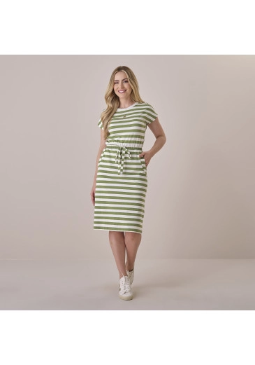 Vestido Raquel Em Malha Conforto Listrado Verde Tatá Martello Primavera/Verão 2026