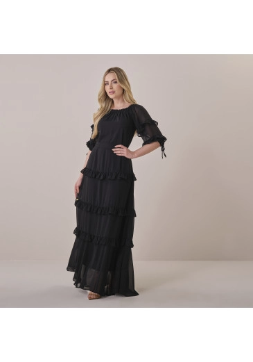 Vestido Cassia  Em Chiffon Saab Preto Tata Martello Primavera/Verão 2026