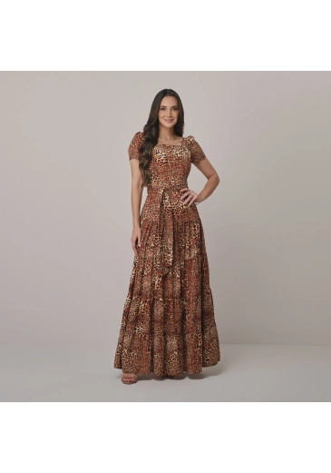 Vestido Tabata Em Crepe Animal Print Marrom Tata Martello Outono/Inverno 2026