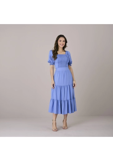 Vestido Maria Em Crepe Kalix Azul Tatá Martello Alto Verão 2025