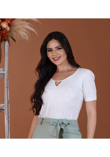 Blusa Em Viscolycra Off White Mulher Morena Outono / Inverno 2025