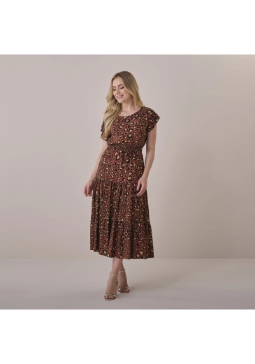 VestidoMichely Em Viscose Rayon Marrom Tatá Martello Primavera/Verão 2026