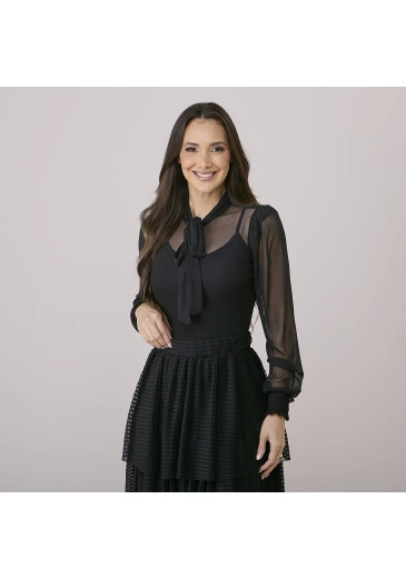 Blusa Neide Em Tule Preto Tata Martello Outono/Inverno 2026
