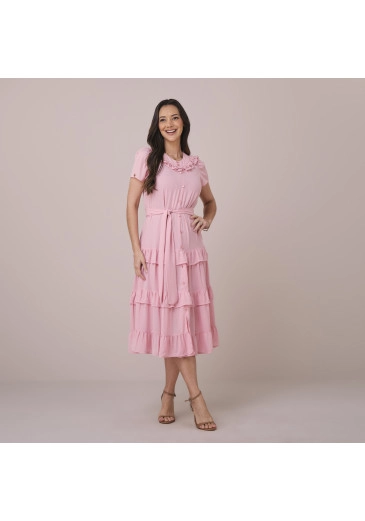 Vestido Neia Em Crepe New Sabia Rosa Tatá Martello  Primavera/Verão 2026