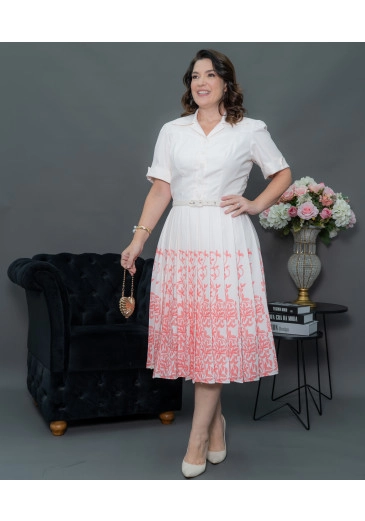 Vestido Midi Creme Em Alfaiataria Estampado Kauly Outono/Inverno 2025