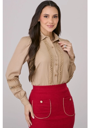 Camisa Marta Em Viscolinho Bege Tata Martello Outono/Inverno 2026