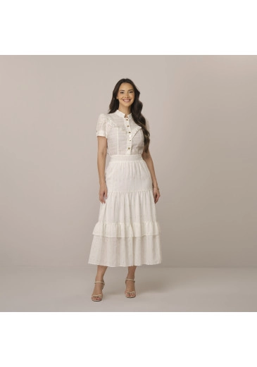 Vestido Marieva Em Viscose Com Lurex Off White Tatá Martello Primavera/Verão 2027