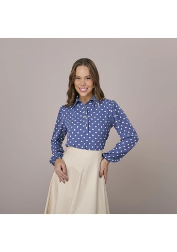 Blusa Beatriz Em Crepe New Azul Tatá Martello Outono/Inverno 2025