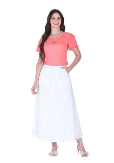 Blusa Paula Em Tecido Plano Com Franjinha Nas Barras Coral Hapuk Alto Verão 2025