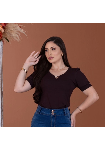 Blusa Em Viscolycra Marrom Mulher Morena Outono / Inverno 2025