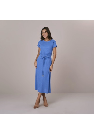 Vestido Helena Em Malha Camboja Azul Tatá Martello  Outono/Inverno 2025