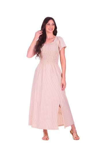 Vestido Thalita Em Malha Texturizada Listrada Mostarda Hapuk Primavera/Verão 2027