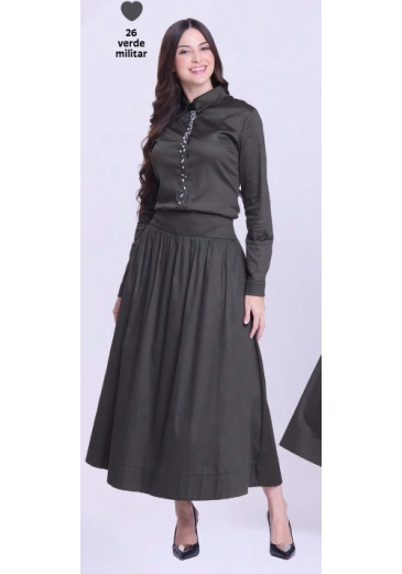 Saia Carol Em Tecido Plano Verde Militar Hapuk  Outono/Inverno 2026