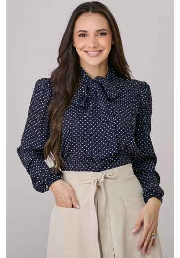Blusa Madalena Em Crepe Azul Marinho Tata Martello Outono/Inverno 2026