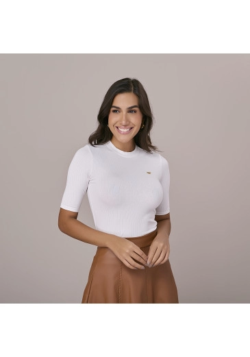 Blusa Vivian Em Malha Canelada Branca Tatá Martello Outono/Inverno 2025