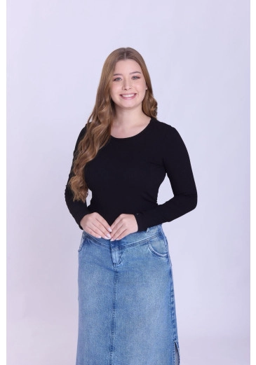 Blusa Adriana Em Malha Canelada Preto Hapuk Outono/Inverno 2026