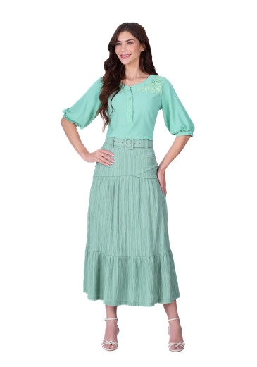 Saia Eloa Em Tecido Plano Texturizado Verde Hapuk Primavera/Verão 2026