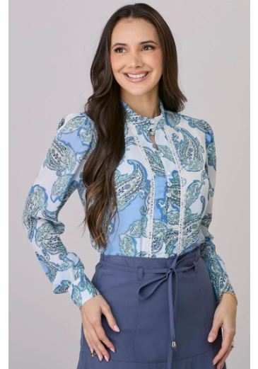 Blusa Analia Em Crepe Azul Tata Martello Outono/Inverno 2026