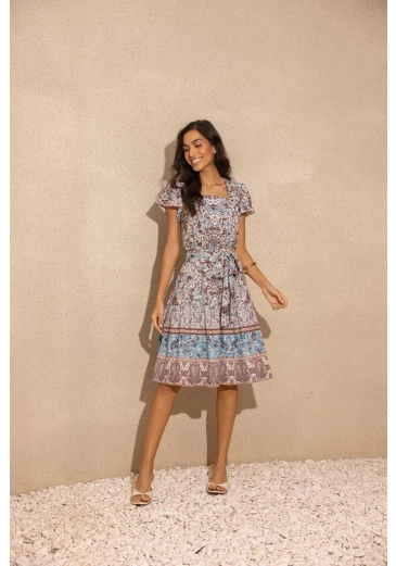 Vestido Aline Em Toque De Seda Estampado Jany Pim Primavera/Verão 2026