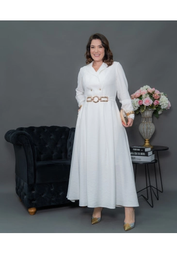 Vestido Max Em Alfaiataria Manga Longa Off White Kauly Outono/Inverno 2025