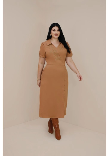 Vestido Bonina Em Midi De Alfaiataria Bege Plus Size Nitido Outono/Inverno 2026