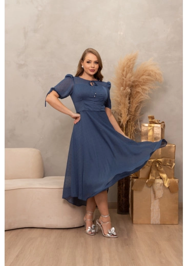 Vestido Max Em Chiffon Bordado Azul Kauly Primavera/Verão 2023