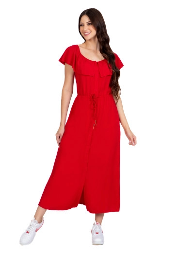 Vestido Lydia Em Tecido Plano Vermelho Hapuk Outono/Inverno 2024