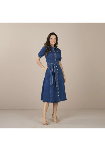 Vestido Carmem Jeans com Botões Funcionais Tatá Martello Primavera/Verão 2025 