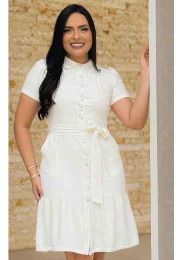 Vestido Paty Em Alfaiataria Branco Maria Amore Alto Verão 2025 