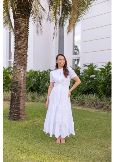 Vestido Regina Em Laise Branca Jany Pim Primavera/Verão 2026