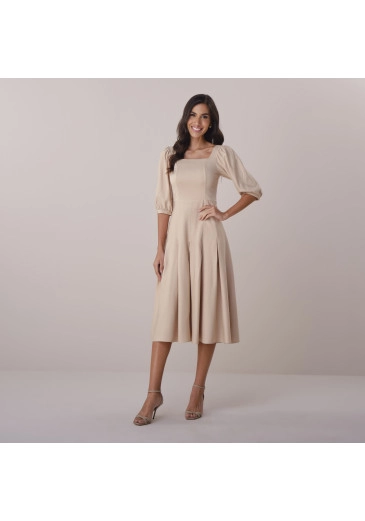Vestido Naylen Em Rayon Bege Tatá Martello Primavera/Verão 2026
