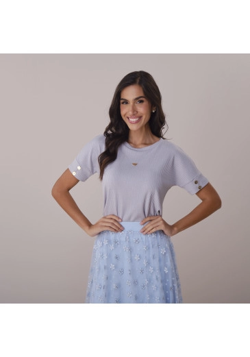 Blusa Cintia Em Malha Canelada Cinza Tata Martello Primavera/Verão 2026