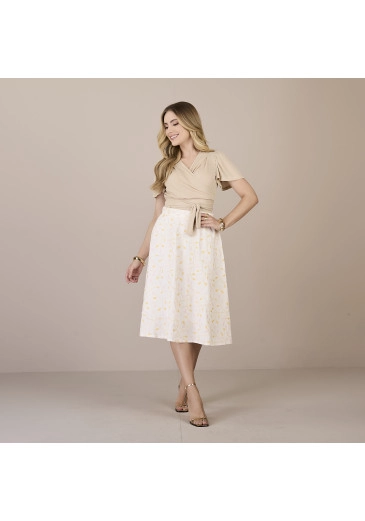 Saia Samy Em Rayon Slub Bordado Amarelo Tatá Martello Primavera/Verão 2025