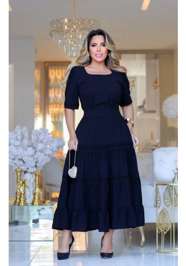 Vestido Karen Midi Em Crepe Maria Amore Primavera/Verão 2025