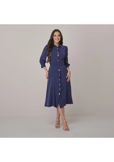 Vestido Naila Em Alfaiataria Azul Marinho Tata Martello Outono/Inverno 2026