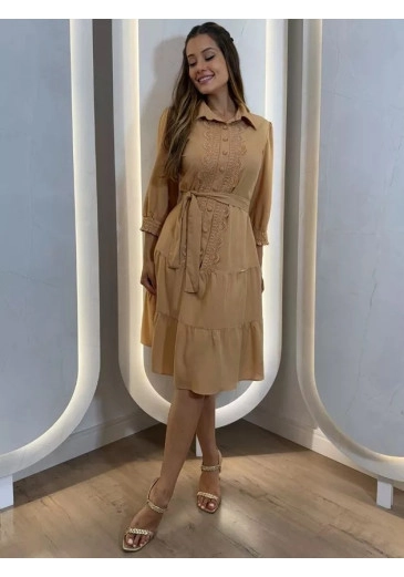 Vestido Kauana Em Viscolinho Bege Nitido Primavera/Verão 2026