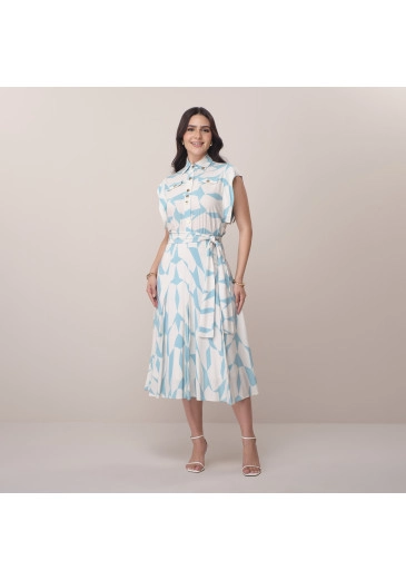 Vestido Lais Em Viscolinho Azul Tatá Martello Primavera/Verão 2026