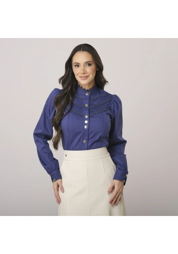 Camisa Helena Em Tricoline De Poliamida Azul Marinho Tata Martello Outono/Inverno 2026